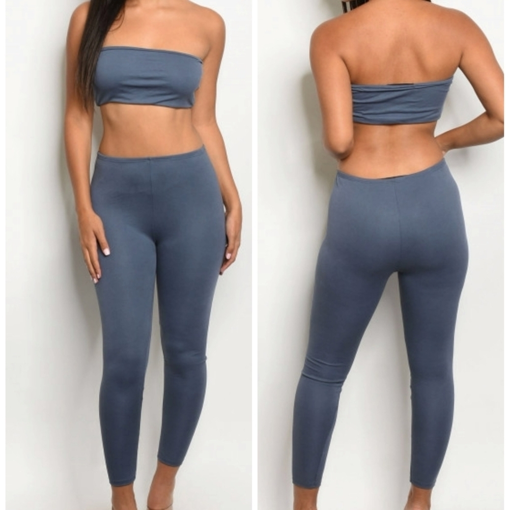 Indigo Crop Halter Top & Leggings Pants Set